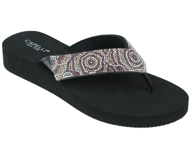 capelli-new-york-ladies-flip-flops-black-gem-wedge-sandale image 1