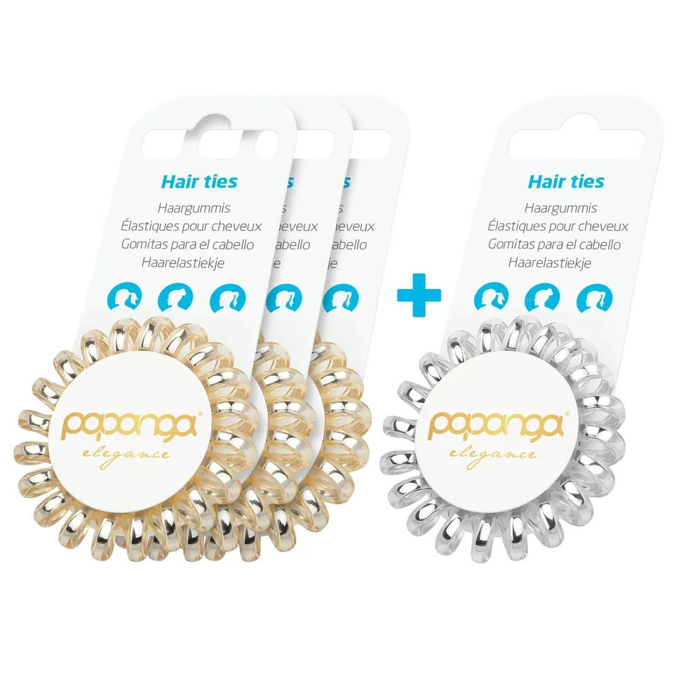 papanga-elegance-small-spiral-haargummi-4er-golden-silver image 1