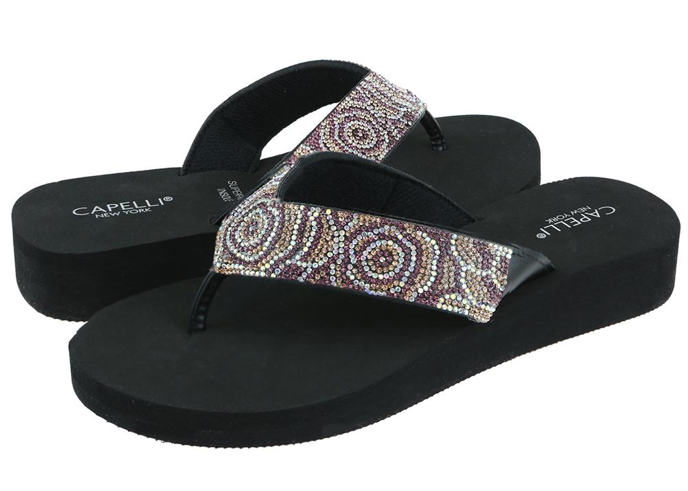 capelli-new-york-ladies-flip-flops-black-gem-wedge-sandale image 2