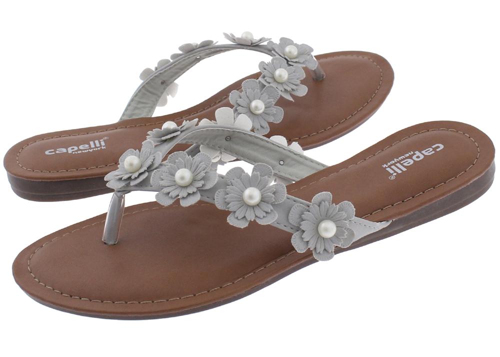 capelli-new-york-flip-flops-damen-gr-8-grau-blumen-perlen image 2