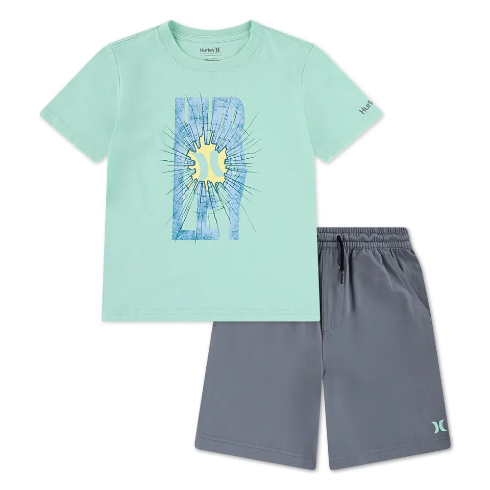 hurley-t-shirt-shorts-set-jungen-grau-8-10-jahre-grafik image 1