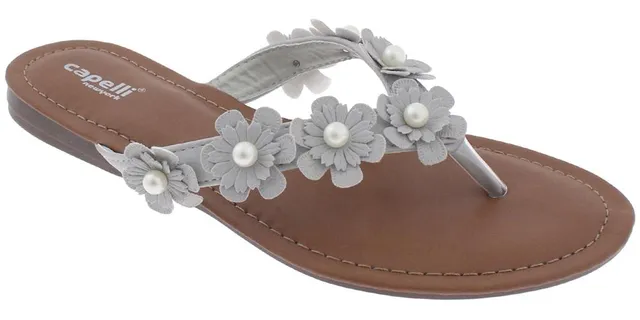 capelli-new-york-flip-flops-damen-gr-8-grau-blumen-perlen image 1