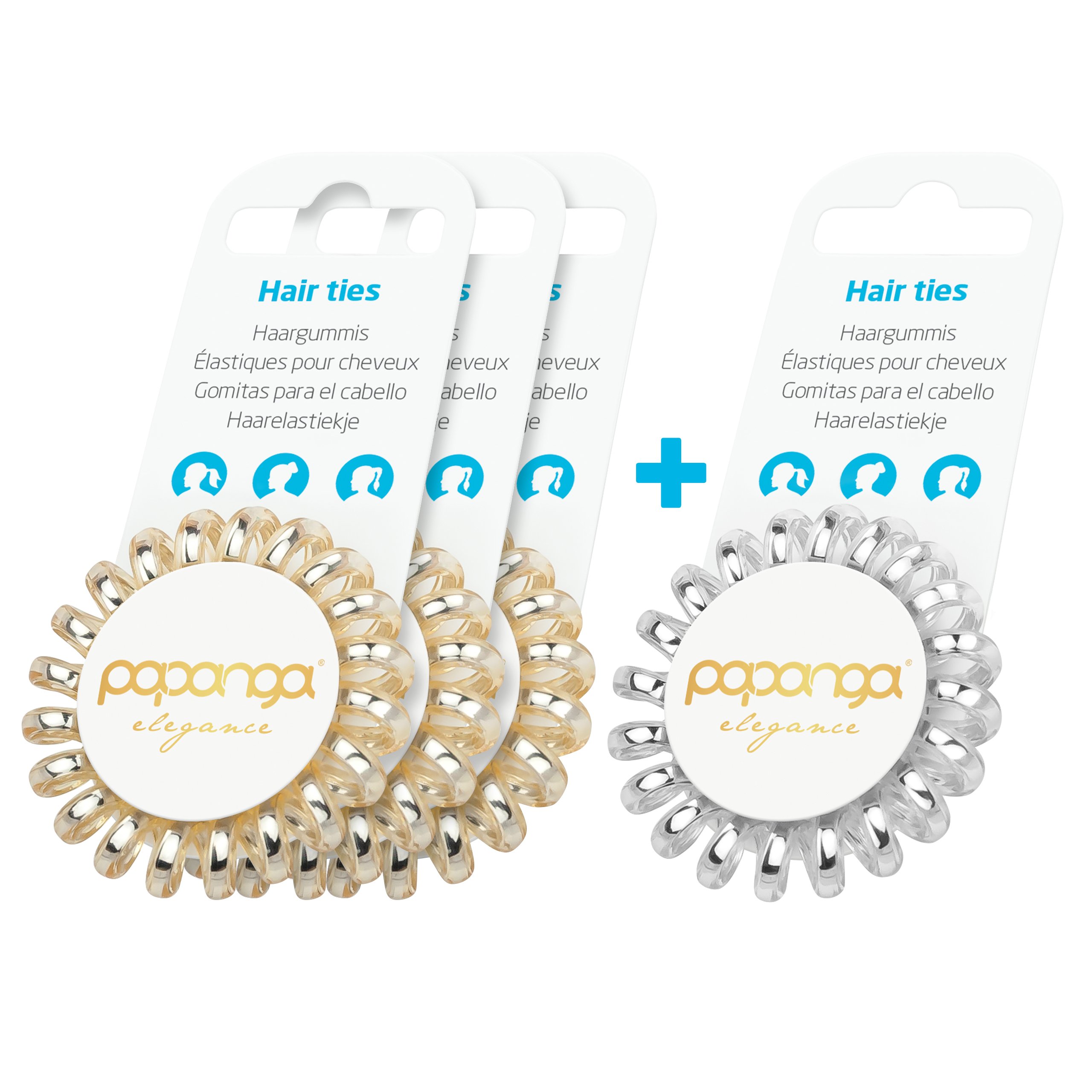 papanga-elegance-small-spiral-haargummi-4er-golden-silver image 1